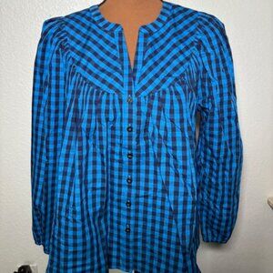 Draper James Blue Gingham Button Front Blouse – Size Large